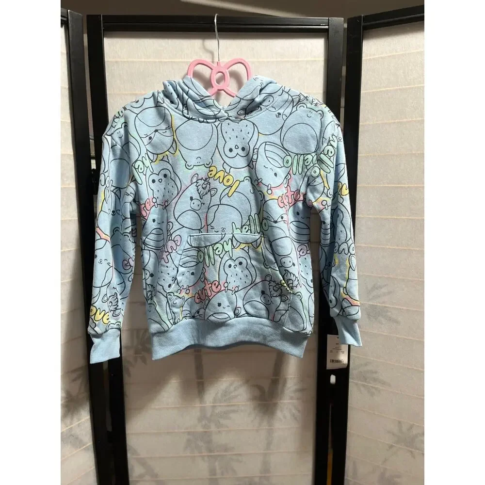 Kids Squishmallows Oversized‎ Hooded Pullover Sweatshirt Blue XS Fleece Hoodie